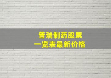 普瑞制药股票一览表最新价格