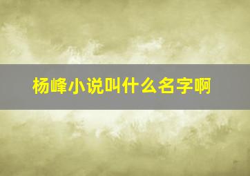 杨峰小说叫什么名字啊