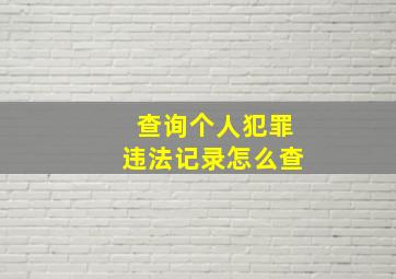 查询个人犯罪违法记录怎么查