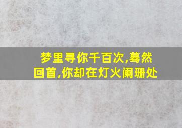 梦里寻你千百次,蓦然回首,你却在灯火阑珊处