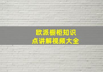 欧派橱柜知识点讲解视频大全