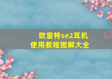 欧雷特se2耳机使用教程图解大全