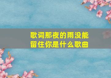 歌词那夜的雨没能留住你是什么歌曲