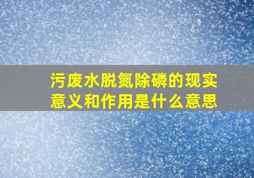 污废水脱氮除磷的现实意义和作用是什么意思