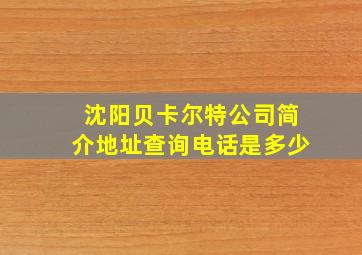 沈阳贝卡尔特公司简介地址查询电话是多少