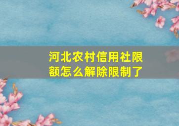 河北农村信用社限额怎么解除限制了