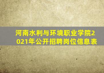 河南水利与环境职业学院2021年公开招聘岗位信息表