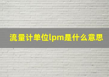 流量计单位lpm是什么意思