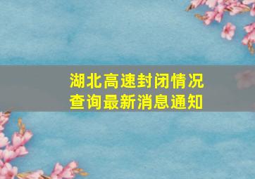 湖北高速封闭情况查询最新消息通知