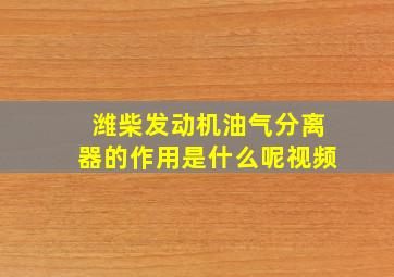 潍柴发动机油气分离器的作用是什么呢视频