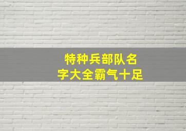 特种兵部队名字大全霸气十足