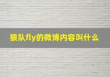 狼队fly的微博内容叫什么