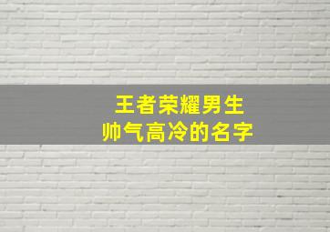 王者荣耀男生帅气高冷的名字