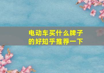 电动车买什么牌子的好知乎推荐一下