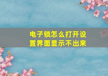 电子锁怎么打开设置界面显示不出来