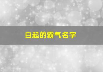 白起的霸气名字