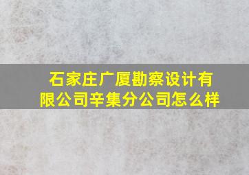 石家庄广厦勘察设计有限公司辛集分公司怎么样