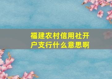 福建农村信用社开户支行什么意思啊