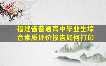 福建省普通高中毕业生综合素质评价报告如何打印