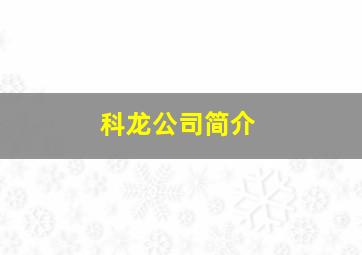 科龙公司简介