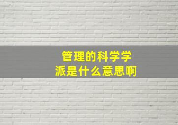 管理的科学学派是什么意思啊