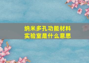 纳米多孔功能材料实验室是什么意思