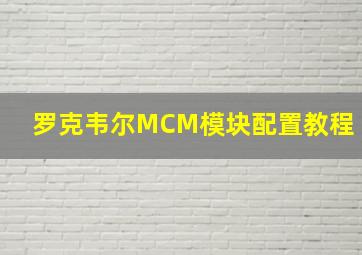 罗克韦尔MCM模块配置教程