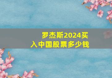 罗杰斯2024买入中国股票多少钱