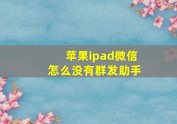 苹果ipad微信怎么没有群发助手