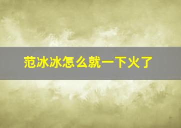 范冰冰怎么就一下火了