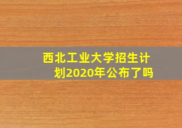 西北工业大学招生计划2020年公布了吗