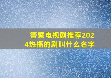 警察电视剧推荐2024热播的剧叫什么名字