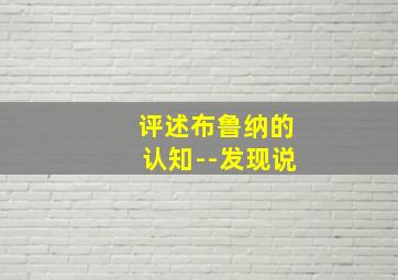 评述布鲁纳的认知--发现说