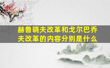 赫鲁晓夫改革和戈尔巴乔夫改革的内容分别是什么