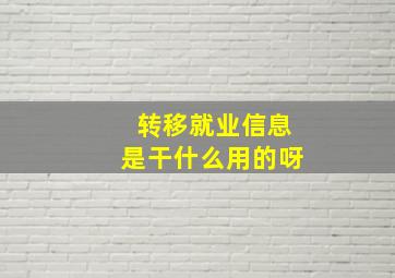 转移就业信息是干什么用的呀