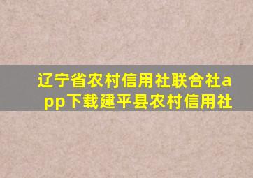 辽宁省农村信用社联合社app下载建平县农村信用社