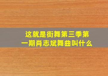 这就是街舞第三季第一期肖志斌舞曲叫什么