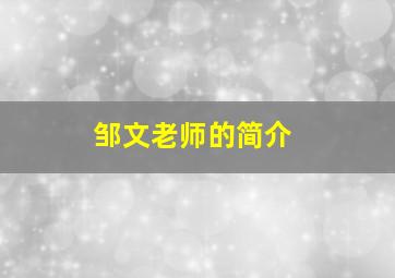 邹文老师的简介