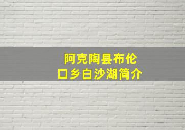 阿克陶县布伦口乡白沙湖简介