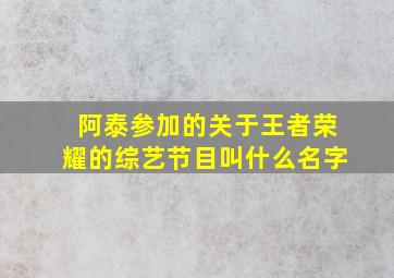 阿泰参加的关于王者荣耀的综艺节目叫什么名字