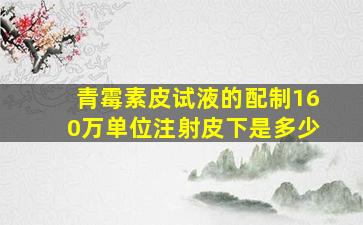 青霉素皮试液的配制160万单位注射皮下是多少