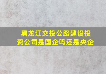 黑龙江交投公路建设投资公司是国企吗还是央企