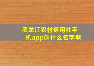 黑龙江农村信用社手机app叫什么名字啊