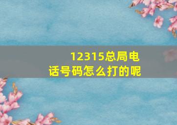 12315总局电话号码怎么打的呢