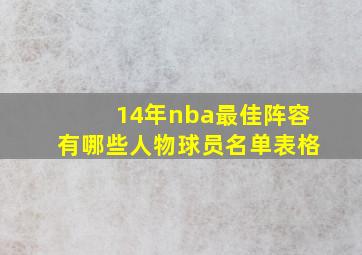 14年nba最佳阵容有哪些人物球员名单表格