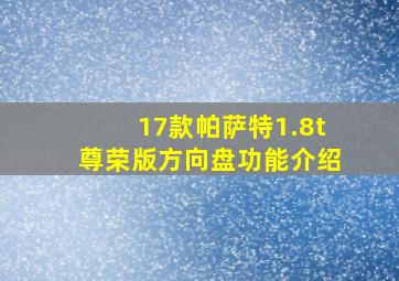 17款帕萨特1.8t尊荣版方向盘功能介绍