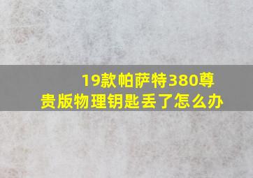 19款帕萨特380尊贵版物理钥匙丢了怎么办