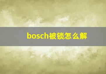 bosch被锁怎么解