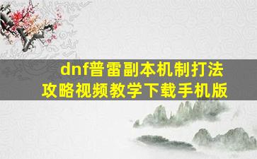 dnf普雷副本机制打法攻略视频教学下载手机版