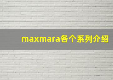 maxmara各个系列介绍